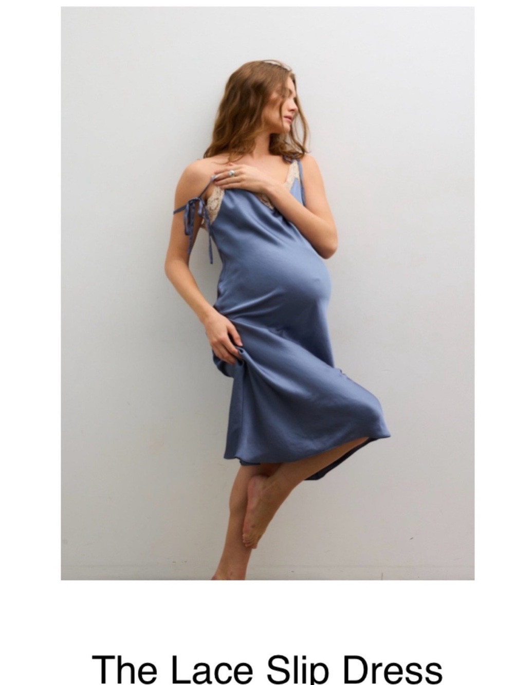 Hatch Blue Lace-Trim Maternity Slip Dress